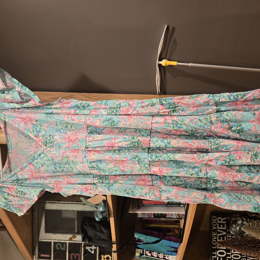 Lilly Pulitzer Pink and Green Flutter Sleeve Maxi Dress